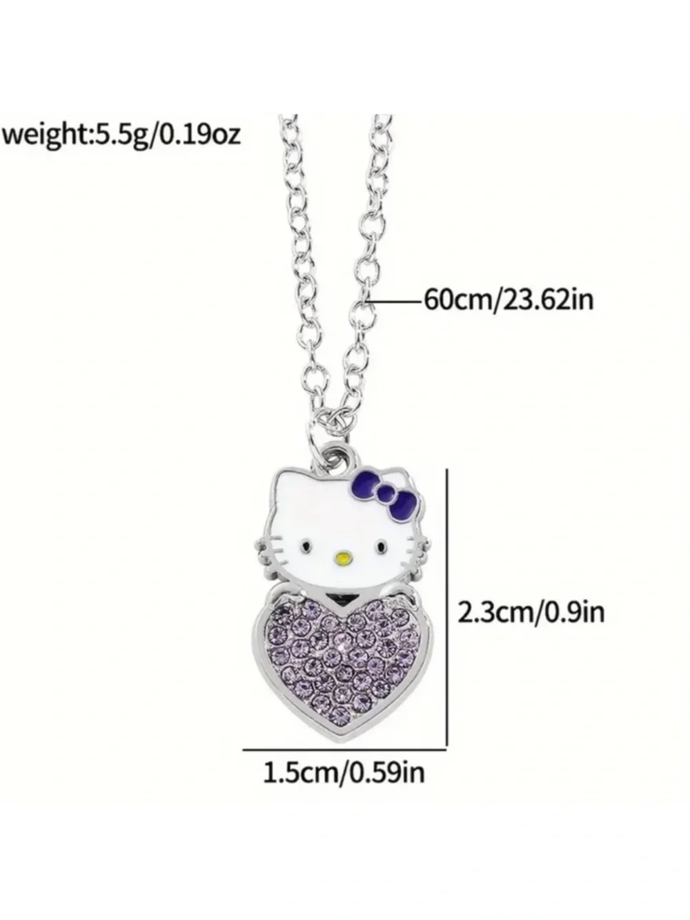 Hello Kitty Purple Crystal Silver Heart Pendant Necklace Kids NWT